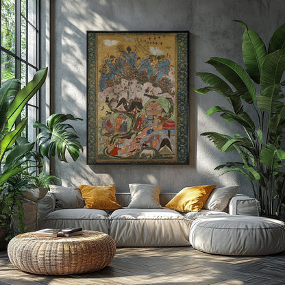 Immerse yourself in the vibrant world of this Persian miniature tapestry, showcasing intricate for Balcony