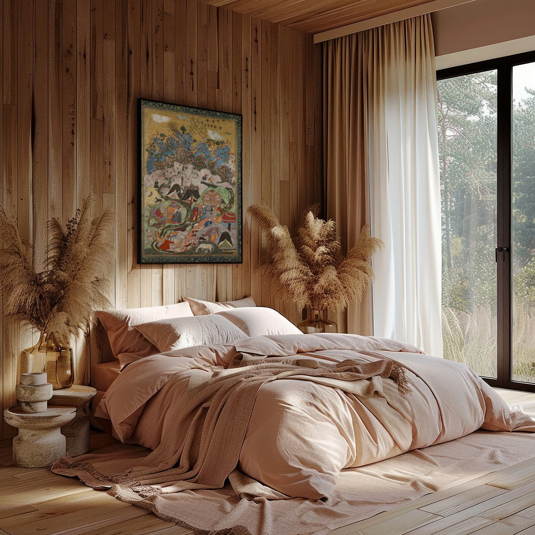 Immerse yourself in the vibrant world of this Persian miniature tapestry, showcasing intricate for Bedroom