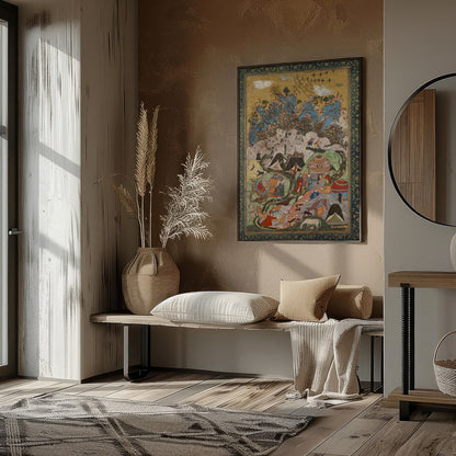 Immerse yourself in the vibrant world of this Persian miniature tapestry, showcasing intricate for decor