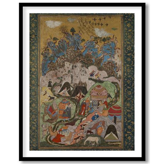 Immerse yourself in the vibrant world of this Persian miniature tapestry, showcasing intricate for place