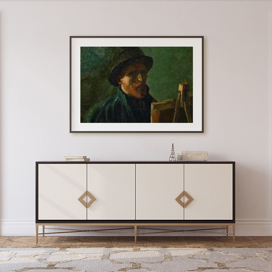 Capture the depth and introspection of creativity with this evocative portrait. The earthy tones for Foyer