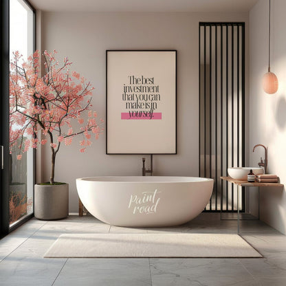 This minimalist digital graphic features a powerful motivational quote, "The best investment that y… for bathroom