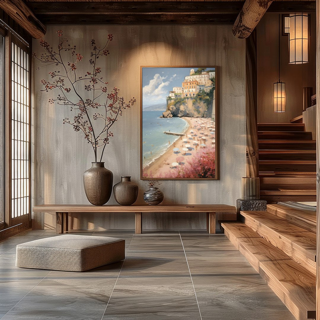 Capture the essence of Mediterranean charm with 'Italian Coastal Bliss.' This stunning artwork for Hall