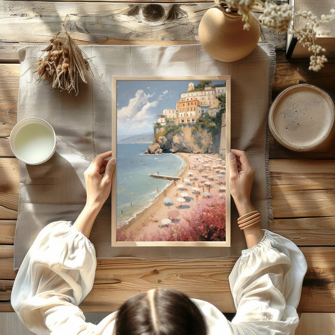 Capture the essence of Mediterranean charm with 'Italian Coastal Bliss.' This stunning artwork for Kitchen