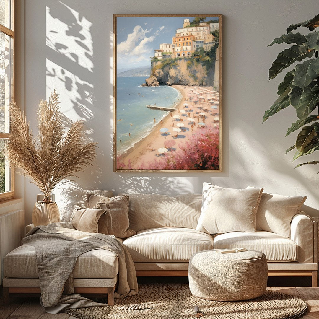 Capture the essence of Mediterranean charm with 'Italian Coastal Bliss.' This stunning artwork for Sitting Area