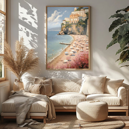 Capture the essence of Mediterranean charm with 'Italian Coastal Bliss.' This stunning artwork for Sitting Area
