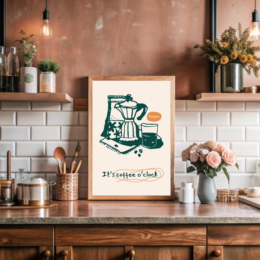 This inviting poster captures the essence of coffee culture with a simple yet elegant line art illu… for kitchen