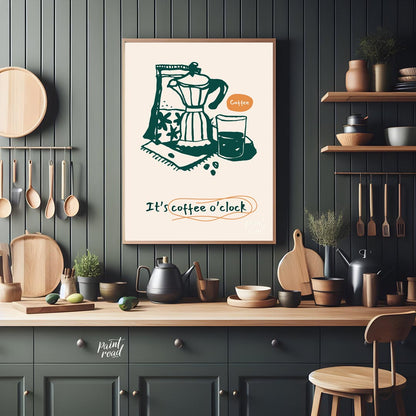 This inviting poster captures the essence of coffee culture with a simple yet elegant line art illu… for kitchen