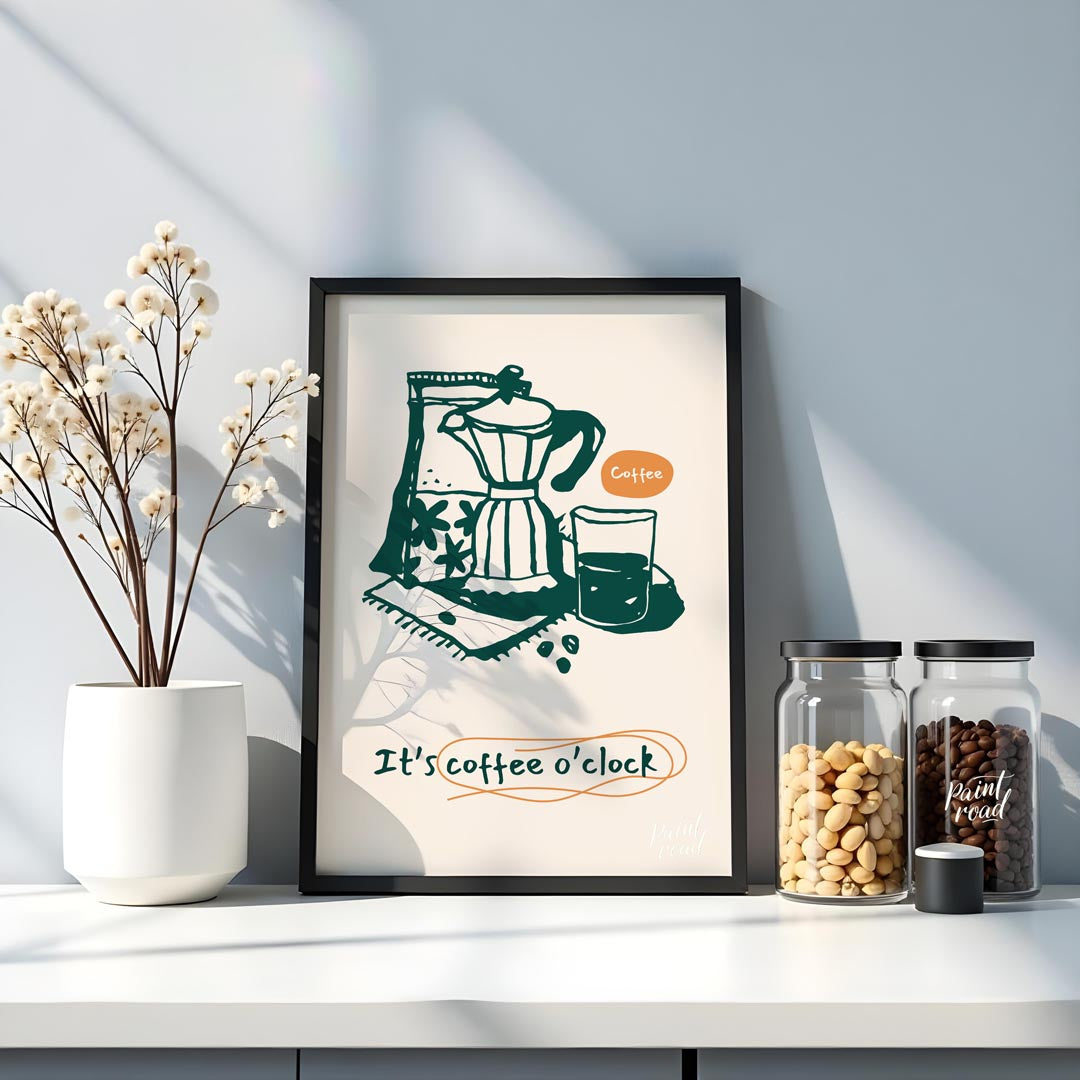 This inviting poster captures the essence of coffee culture with a simple yet elegant line art illu… for kitchen