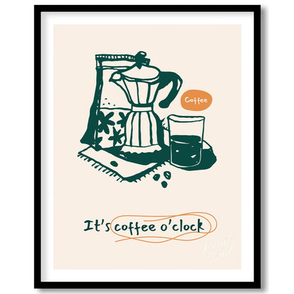 This inviting poster captures the essence of coffee culture with a simple yet elegant line art illu… for space