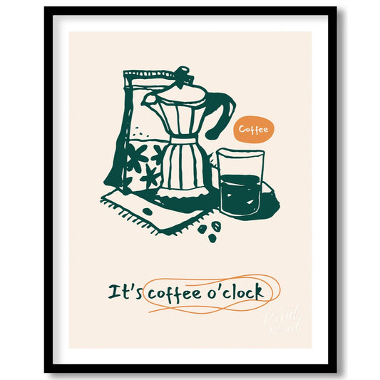 This inviting poster captures the essence of coffee culture with a simple yet elegant line art illu… for space