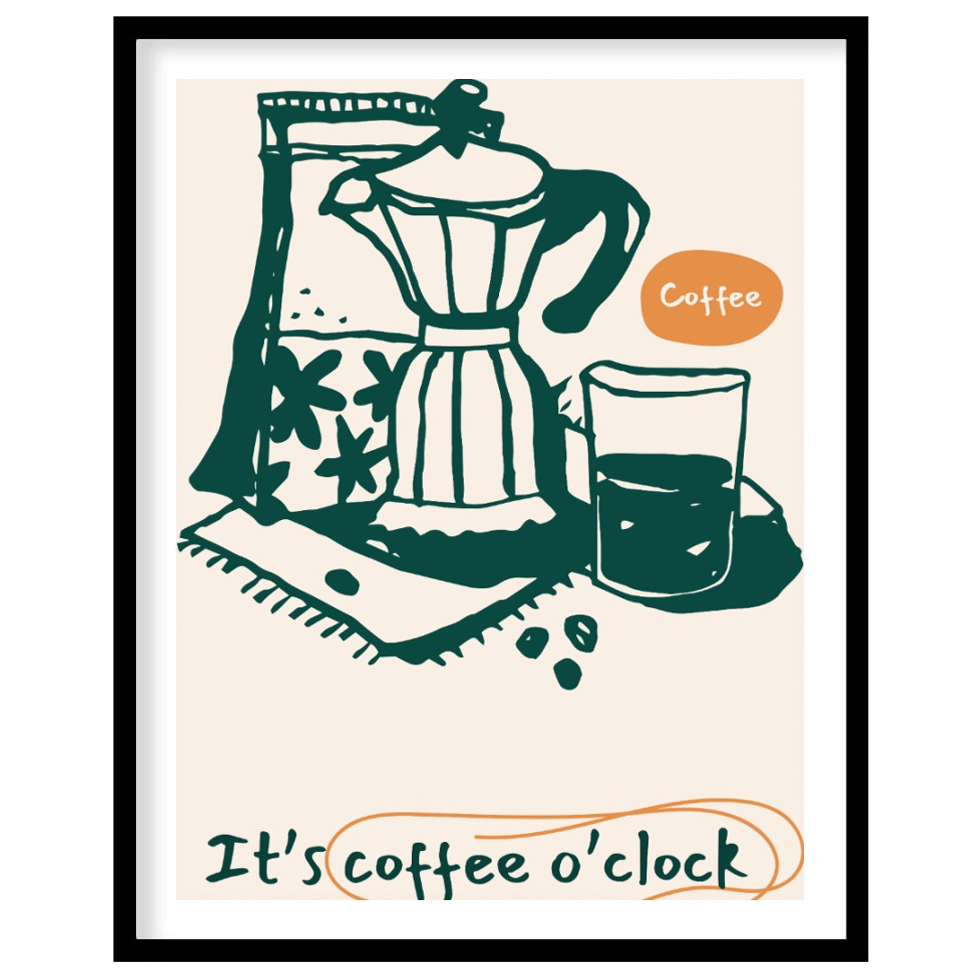 This inviting poster captures the essence of coffee culture with a simple yet elegant line art illu… for space