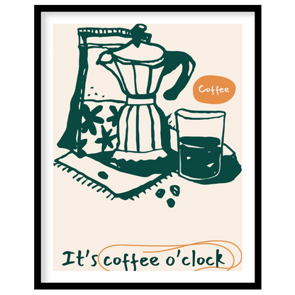 This inviting poster captures the essence of coffee culture with a simple yet elegant line art illu… for space