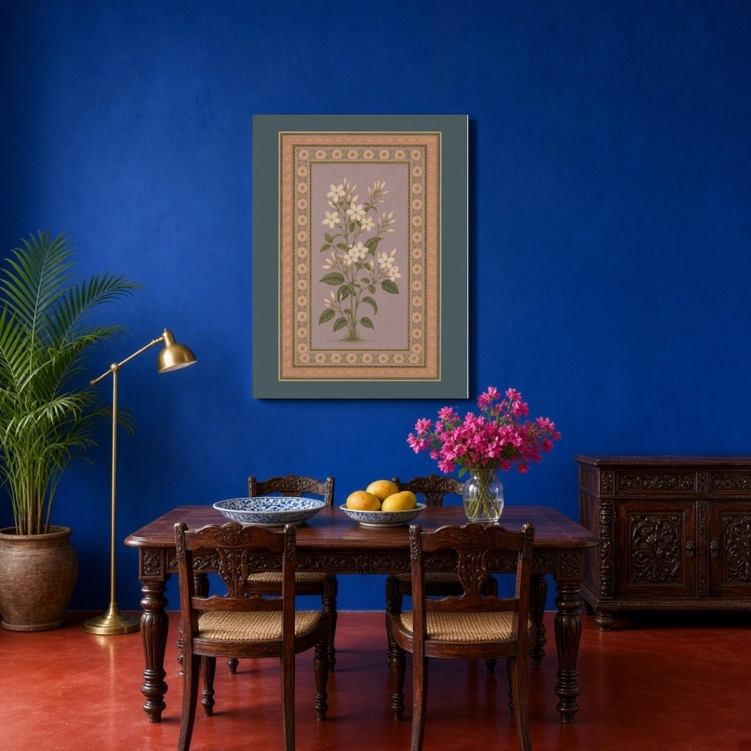 Experience the serene beauty of Mughal art with this exquisite print depicting a sprig of ivory for Dining