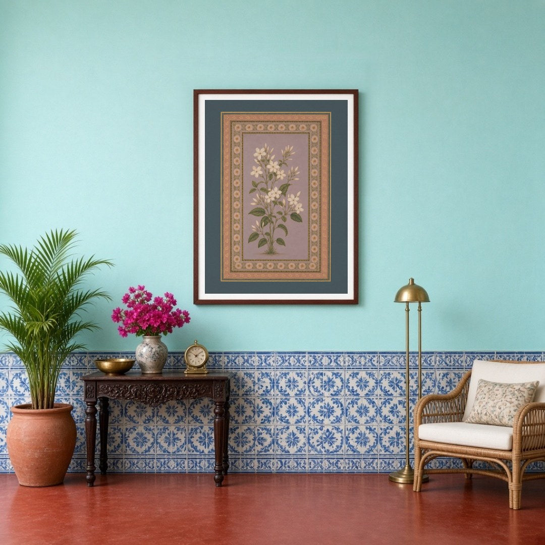 Experience the serene beauty of Mughal art with this exquisite print depicting a sprig of ivory for Entrance