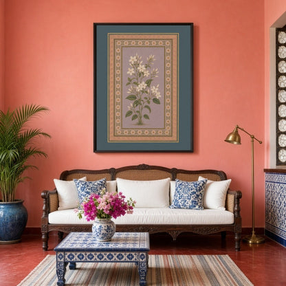 Experience the serene beauty of Mughal art with this exquisite print depicting a sprig of ivory for Living Room