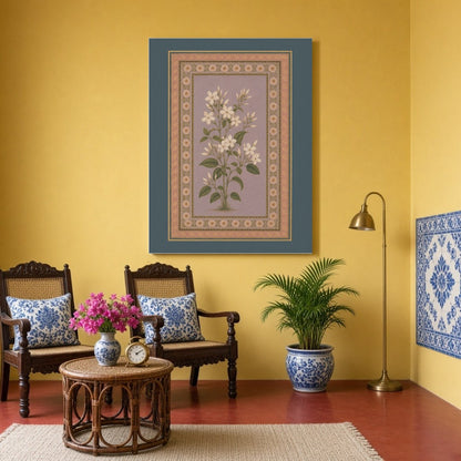 Experience the serene beauty of Mughal art with this exquisite print depicting a sprig of ivory for Sitting Area