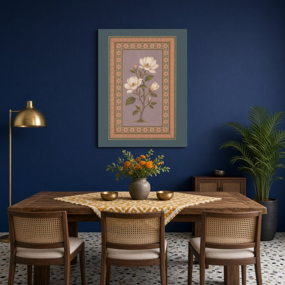 Discover the timeless beauty of Mughal artistry with this captivating botanical piece. Ivory for Dining