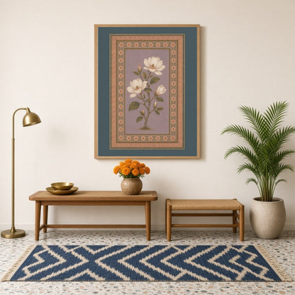 Discover the timeless beauty of Mughal artistry with this captivating botanical piece. Ivory for Hallway