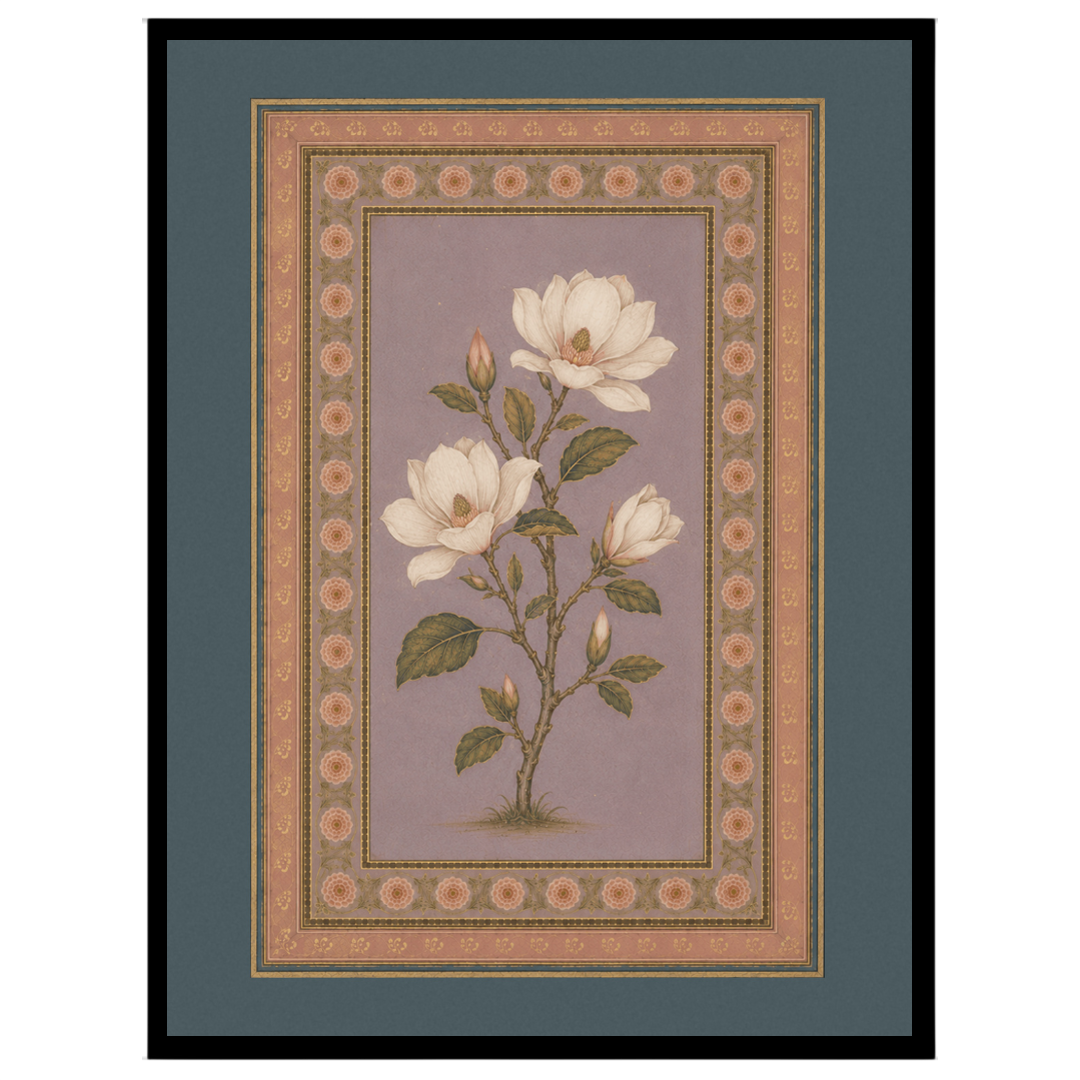 Discover the timeless beauty of Mughal artistry with this captivating botanical piece. Ivory for house