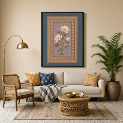 Discover the timeless beauty of Mughal artistry with this captivating botanical piece. Ivory for Living Room