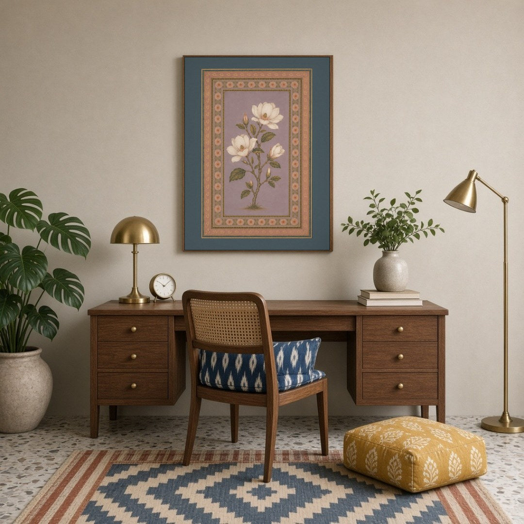 Discover the timeless beauty of Mughal artistry with this captivating botanical piece. Ivory for Study