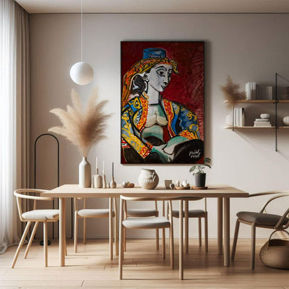 Pablo Picasso’s “Jacqueline in Turkish Costume” is a vibrant and highly expressive portrait of his … for dining room