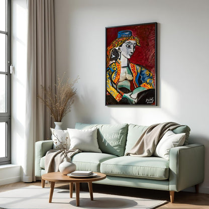 Pablo Picasso’s “Jacqueline in Turkish Costume” is a vibrant and highly expressive portrait of his … for living room