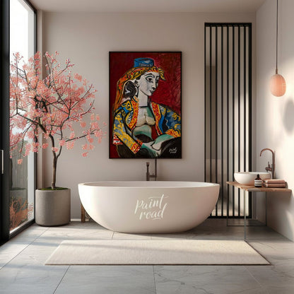 Pablo Picasso’s “Jacqueline in Turkish Costume” is a vibrant and highly expressive portrait of his … for bathroom