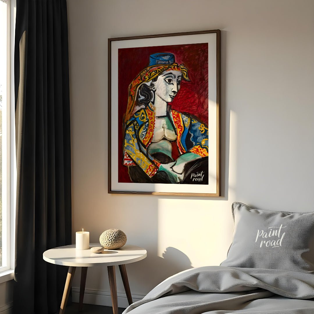 Pablo Picasso’s “Jacqueline in Turkish Costume” is a vibrant and highly expressive portrait of his … for bedroom