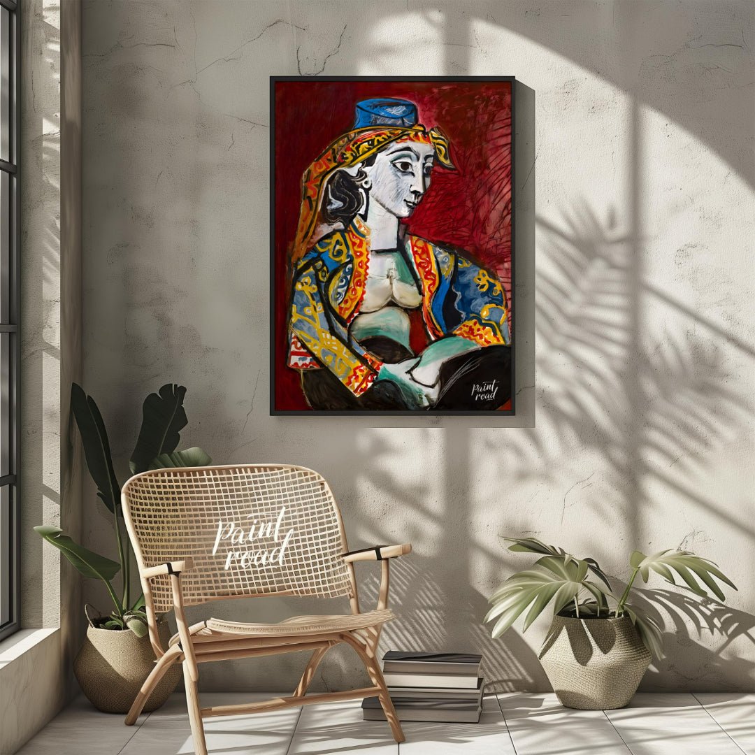 Pablo Picasso’s “Jacqueline in Turkish Costume” is a vibrant and highly expressive portrait of his … for living room