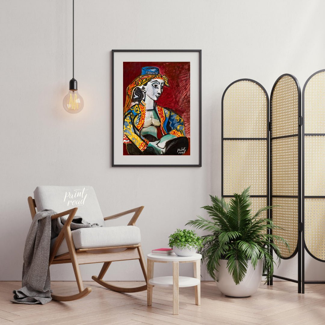Pablo Picasso’s “Jacqueline in Turkish Costume” is a vibrant and highly expressive portrait of his … for living room