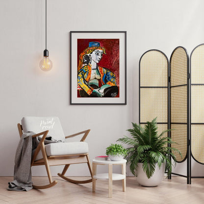 Pablo Picasso’s “Jacqueline in Turkish Costume” is a vibrant and highly expressive portrait of his … for living room