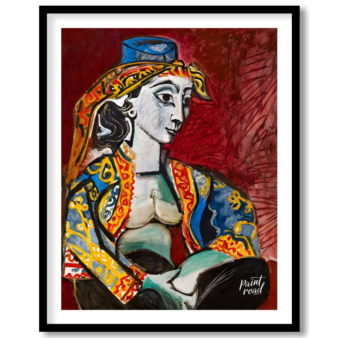 Pablo Picasso’s “Jacqueline in Turkish Costume” is a vibrant and highly expressive portrait of his … for space