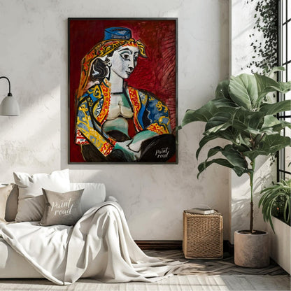 Pablo Picasso’s “Jacqueline in Turkish Costume” is a vibrant and highly expressive portrait of his … for living room