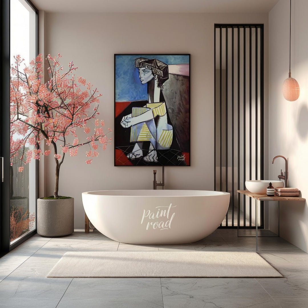 “Jacqueline Kneeling” is another striking portrait by Pablo Picasso of his beloved wife and muse, J… for bathroom