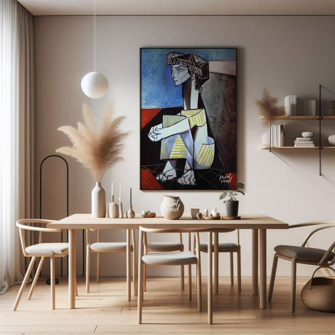 “Jacqueline Kneeling” is another striking portrait by Pablo Picasso of his beloved wife and muse, J… for dining room