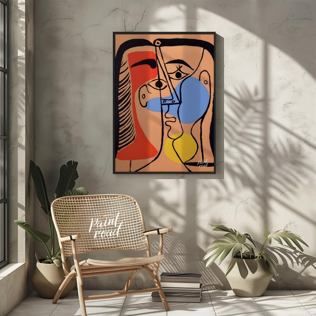 This vibrant and emotionally charged portrait by Pablo Picasso depicts Jacqueline Roque, his second… for living room
