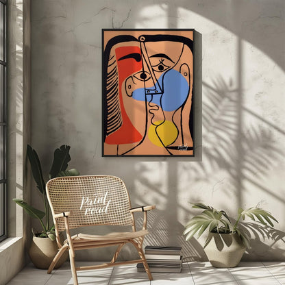 This vibrant and emotionally charged portrait by Pablo Picasso depicts Jacqueline Roque, his second… for living room