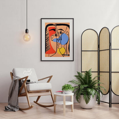 This vibrant and emotionally charged portrait by Pablo Picasso depicts Jacqueline Roque, his second… for living room