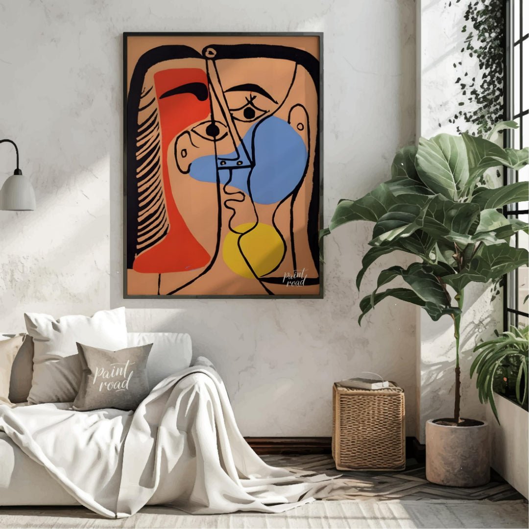 This vibrant and emotionally charged portrait by Pablo Picasso depicts Jacqueline Roque, his second… for living room