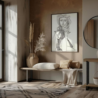 This elegant line drawing by Pablo Picasso features a portrait of Jacqueline Roque, his second wife… for entryway