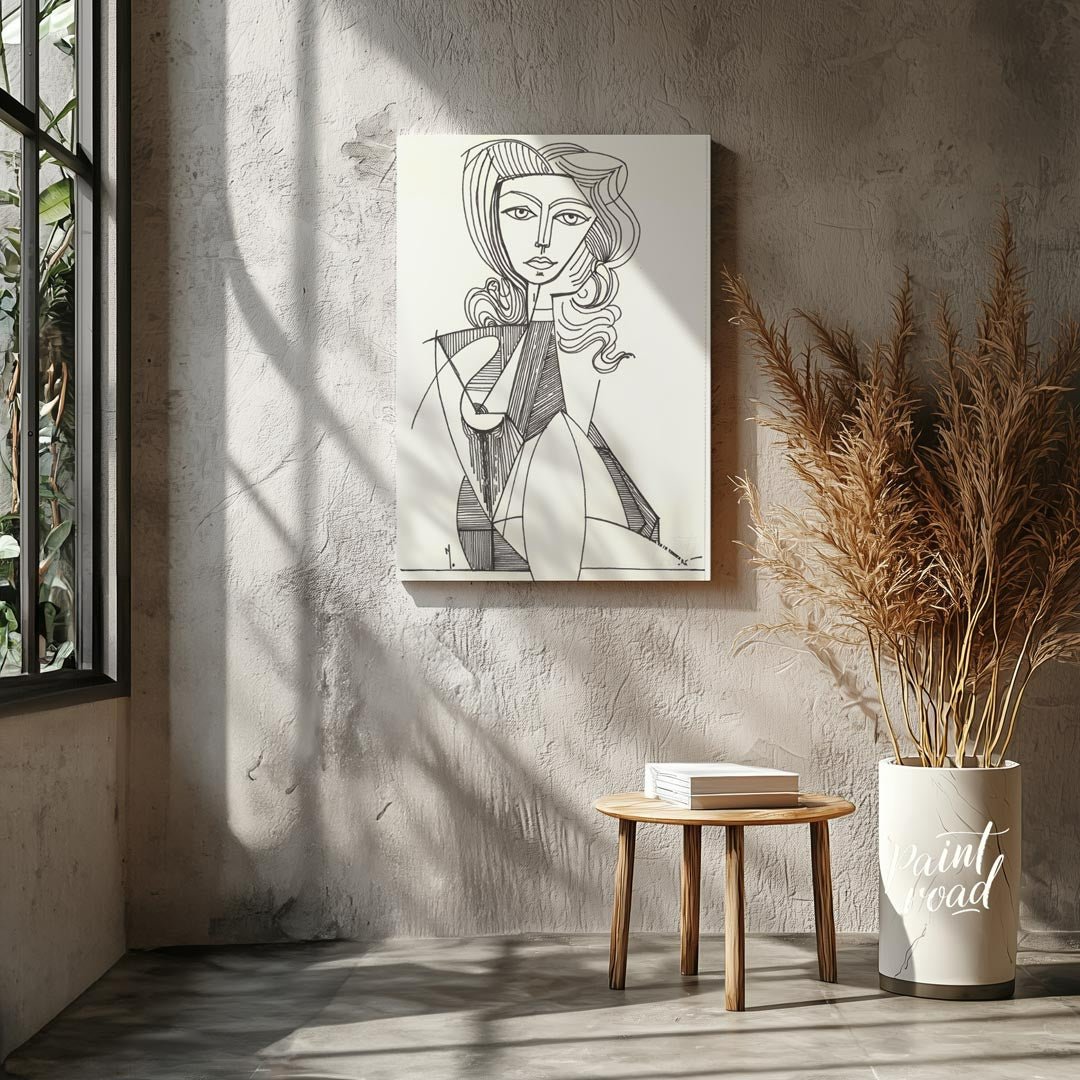 This elegant line drawing by Pablo Picasso features a portrait of Jacqueline Roque, his second wife… for living room