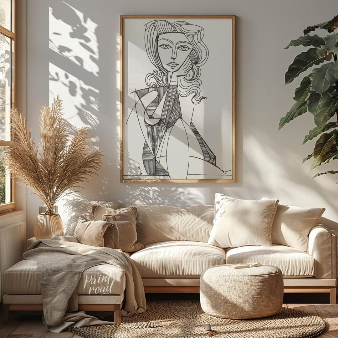 This elegant line drawing by Pablo Picasso features a portrait of Jacqueline Roque, his second wife… for living room