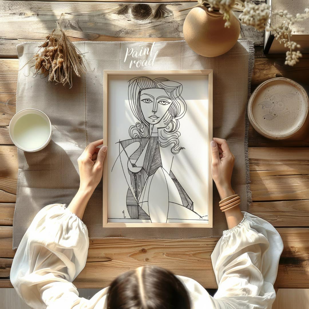 This elegant line drawing by Pablo Picasso features a portrait of Jacqueline Roque, his second wife… for other