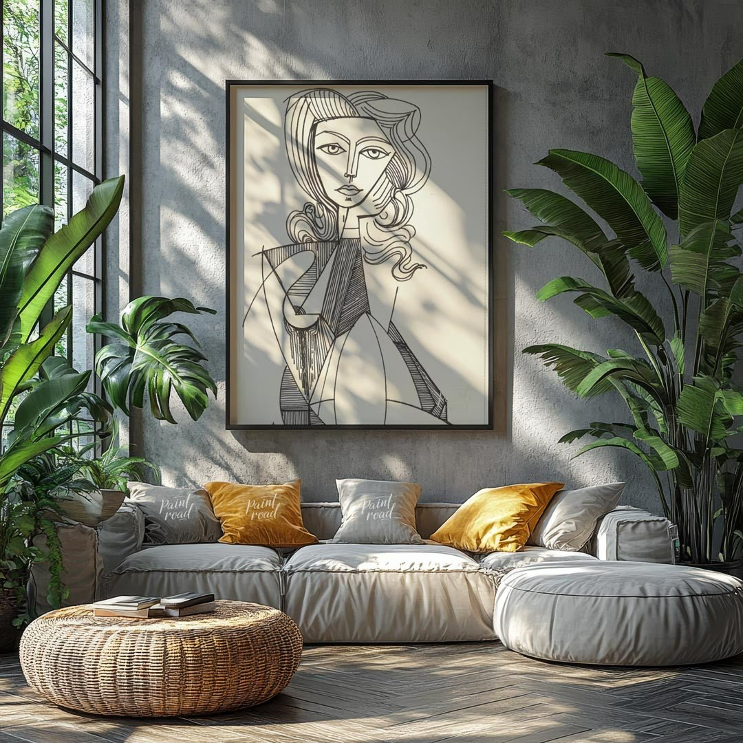 Jacqueline Roque Line Drawing Painting available online at Paintroad showing Abstract Bedroom and Expressive