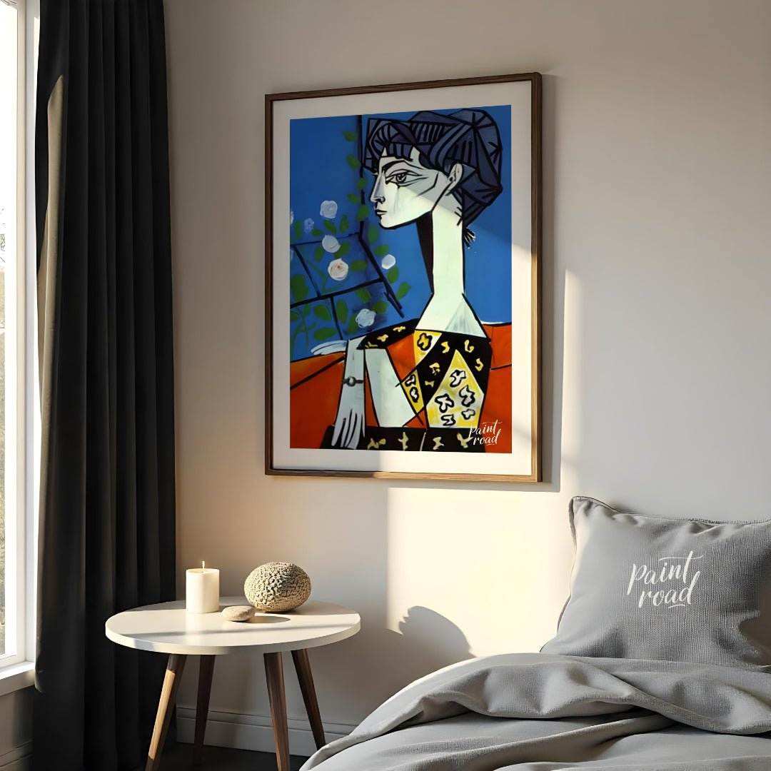 Pablo Picasso’s “Jacqueline with Flowers” is a captivating portrait of his second wife and muse, Ja… for bedroom