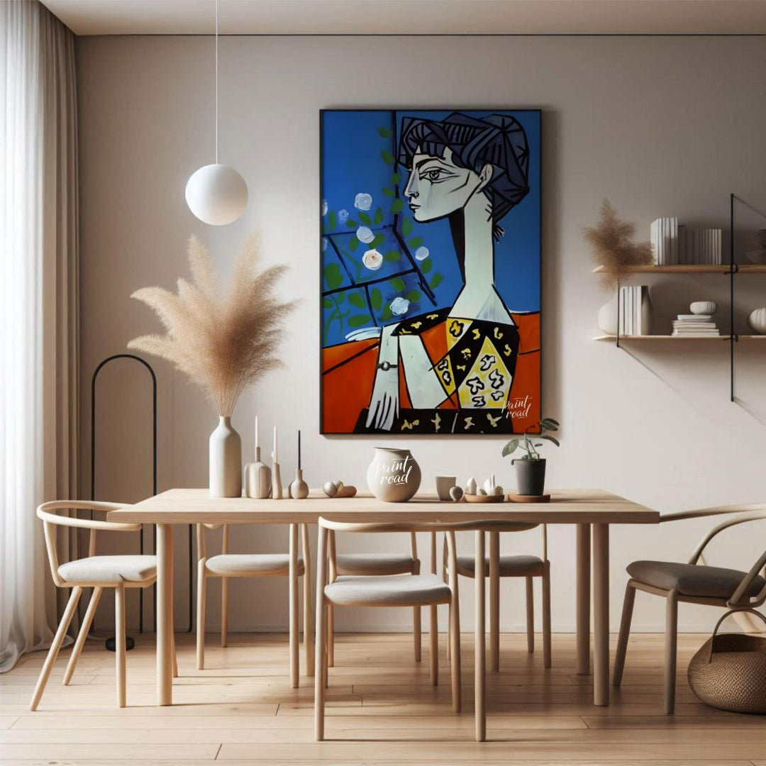 Jacqueline with Flowers Painting available online at Paintroad showing 20th century art collector and art decor