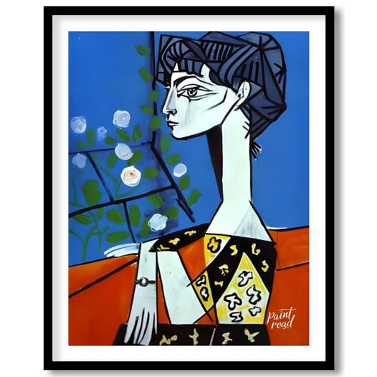 Jacqueline with Flowers Painting available online at Paintroad showing 20th century art collector and art decor