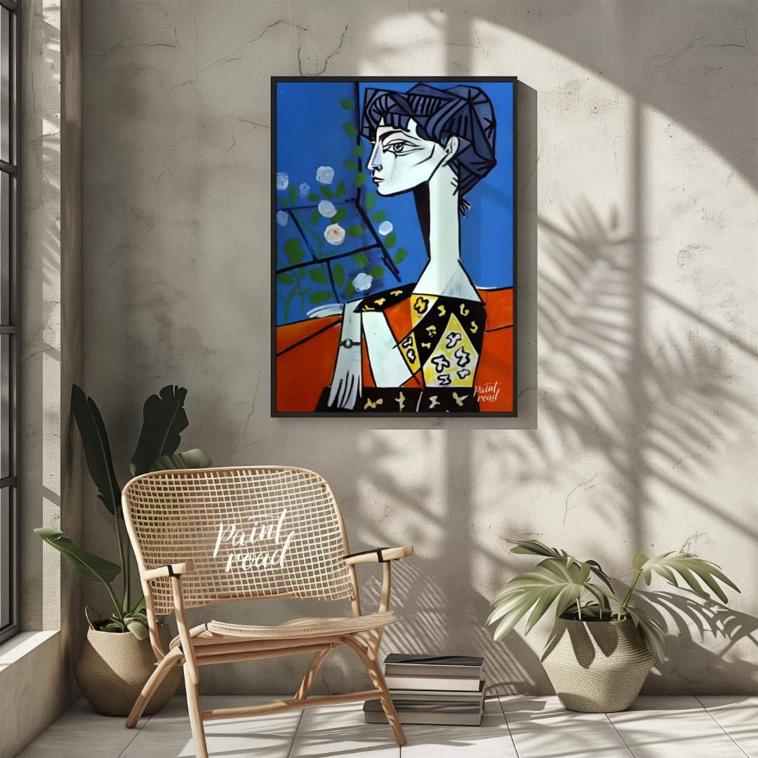 Jacqueline with Flowers Painting available online at Paintroad showing 20th century art collector and art decor